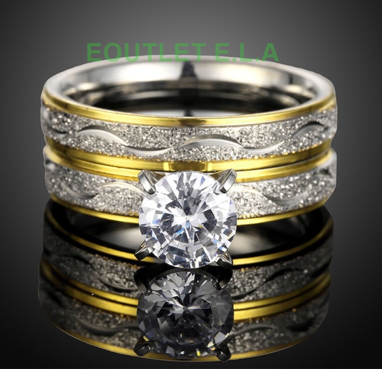 1.25CT CZ SOLITAIRE WEDDING SET 2-TONE-size 8